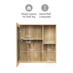VonHaus Chester Wall Mounted Oak Wood Effect Bathroom Mirror Cabinet in Bronze - thumbnail 9