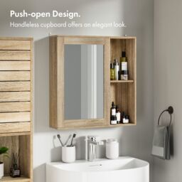 VonHaus Chester Wall Mounted Oak Wood Effect Bathroom Mirror Cabinet in Bronze - thumbnail 3