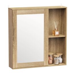 VonHaus Chester Wall Mounted Oak Wood Effect Bathroom Mirror Cabinet in Bronze - thumbnail 2