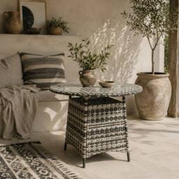 Wyld Haus Viveke Rattan Grey Outdoor Coffee Table Tempered Glass Top