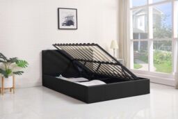 KOSY KOALA Ottoman Bed Gas Lift Storage Leather Black 4ft6 Double with 1 Mattress Pine Wood Pine Wood Bedroom