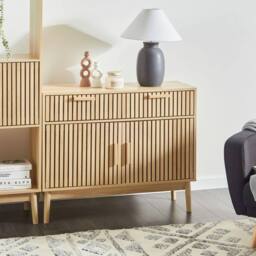 Wyld and Coco Sideboard Engineered Wood with Two Drawers and Ribbed Doors in Brown