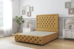 "Sloomy Vienna Plush Divan Base No Drawers - 54"" Headboard & 12"" Footboard in Mustard - Size: Small Double" - thumbnail 1