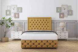 "Sloomy Vienna Plush Divan Base No Drawers - 54"" Headboard & 12"" Footboard in Mustard - Size: Small Double" - thumbnail 2