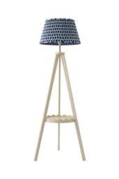 ValueLights Morrigan Ikat Pleated Shade Scallop Shelf Cream Wood Tripod Floor Lamp in Bright Blue - thumbnail 6