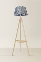 ValueLights Morrigan Ikat Pleated Shade Scallop Shelf Cream Wood Tripod Floor Lamp in Bright Blue - thumbnail 3