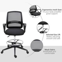 FORGEVIO Draughtsman Chair Tall Office Chair with Adjustable Height in Black - thumbnail 4