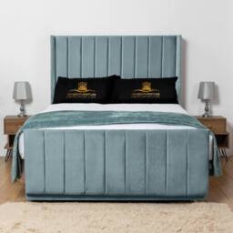 UK Bed Furniture Seoul Wingback Divan Bed with 54 Inch Headboard & 2 Drawers Foot End in Light Blue - Size: King - thumbnail 2