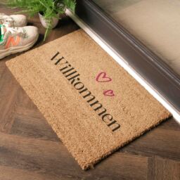 Artsy Mats Willkommen Hearts Doormat (60 x 40cm) in Brown - Size: 40 cm x 60 cm - thumbnail 2