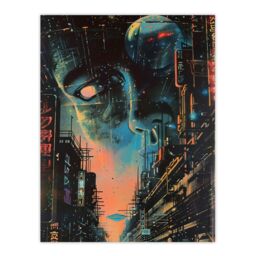 "Artery8 Japanese Sci Fi City Tokyo Japan Cyberpunk Pulp Wall Art Print in Blue - Size: W24"" x H32""" - thumbnail 1