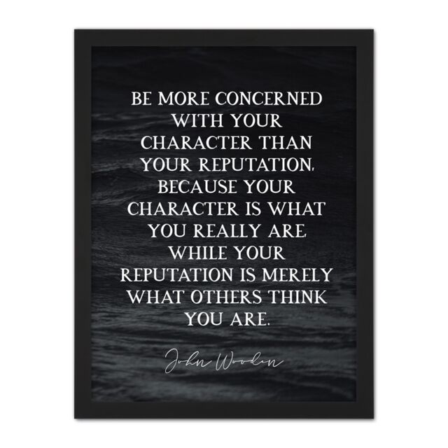 "Artery8 Wall Art Print Slate Quote John Wooden Character What You Are Coach Large Framed Wall Décor Art in Black - Size: W18"" x H24""" - image 1