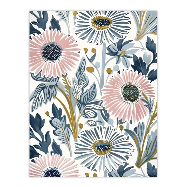 "Artery8 Pink Blue Aster Wildflowers Bright Floral Design Wall Art Print - Size: W24"" x H32""" - image 1