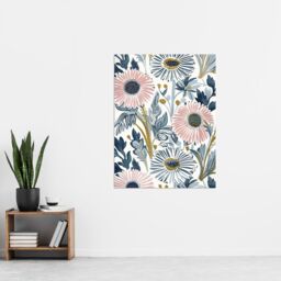 "Artery8 Pink Blue Aster Wildflowers Bright Floral Design Wall Art Print - Size: W24"" x H32""" - thumbnail 4