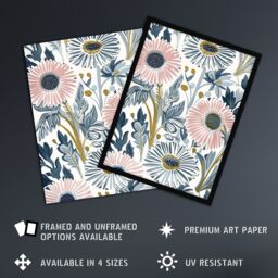 "Artery8 Pink Blue Aster Wildflowers Bright Floral Design Wall Art Print - Size: W24"" x H32""" - thumbnail 2