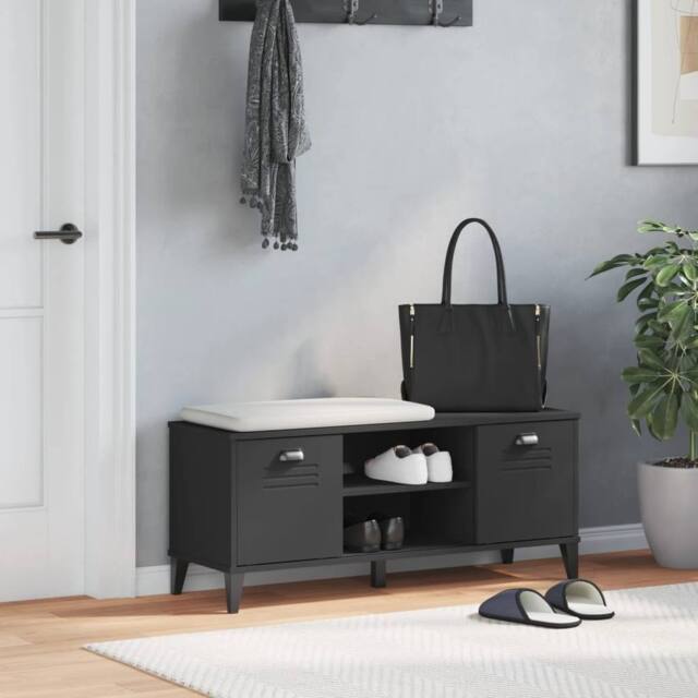 Berkfield Home Shoe Bench VIKEN Black 106x35x45 cm Solid Wood Pine - Size: 106 x 35 x 45 cm - image 1