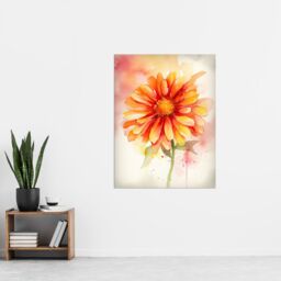 Artery8 Wall Art Print A Single Gerbera Daisy Soft Watercolour Painting Pink Green Orange Spring Bloom Flower Nature Colourful Bright Floral Modern - thumbnail 4