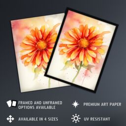 Artery8 Wall Art Print A Single Gerbera Daisy Soft Watercolour Painting Pink Green Orange Spring Bloom Flower Nature Colourful Bright Floral Modern - thumbnail 2