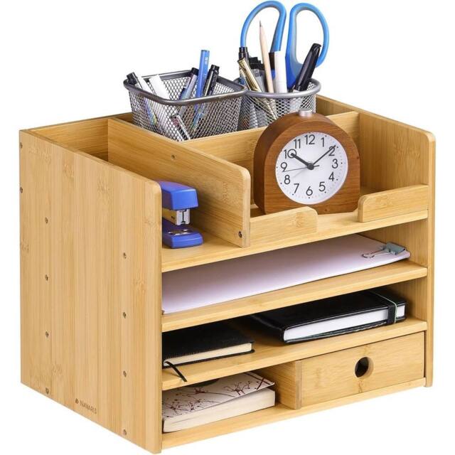 Havendro Bamboo Desk Wooden Desktop Storage Drawers & Compartments in Brown - image 1