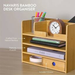Havendro Bamboo Desk Wooden Desktop Storage Drawers & Compartments in Brown - thumbnail 5