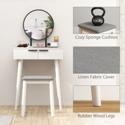 HOMCOM Dressing Table Vanity Set Make Up Desk with Mirror & Stool White - thumbnail 4