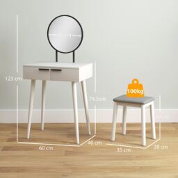 HOMCOM Dressing Table Vanity Set Make Up Desk with Mirror & Stool White - thumbnail 3