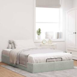 Berkfield Home Ottoman Bed Frame No Mattress Light Grey Double Velvet - thumbnail 3