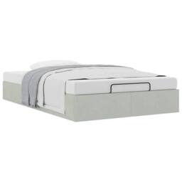 Berkfield Home Ottoman Bed Frame No Mattress Light Grey Double Velvet - thumbnail 5