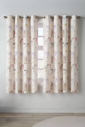 Catherine Lansfield 'Happy Horses' Fully Reversible Eyelet Curtains in Cream - Size: 168 cm width x 183 cm drop - thumbnail 1