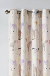 Catherine Lansfield 'Happy Horses' Fully Reversible Eyelet Curtains in Cream - Size: 168 cm width x 183 cm drop - thumbnail 3