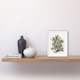 "Artery8 Wall Art Print Cherry Blossom Branch Bright Tattoo Ink Body Art Rockabilly Americana 50s Artwork Framed 9X7 Inch in White - Size: W7"" x H9""" - thumbnail 2