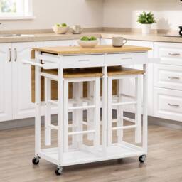 STILVORA Breakfast Bar Set with 2 Stools & Drop-Leaf Top in White - thumbnail 1