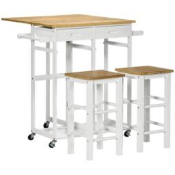 STILVORA Breakfast Bar Set with 2 Stools & Drop-Leaf Top in White - thumbnail 5