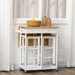 STILVORA Breakfast Bar Set with 2 Stools & Drop-Leaf Top in White - thumbnail 3