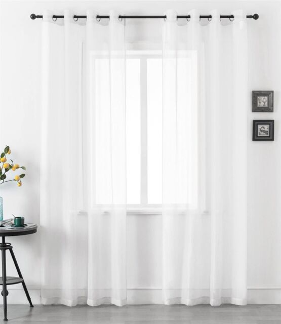 Luxury Living Voile Ring Top Curtain Panel Pair in White - Size: 145 cm width x 275 cm drop - image 1
