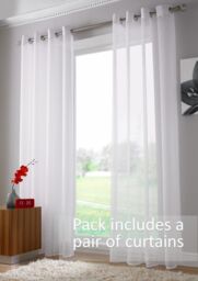Luxury Living Voile Ring Top Curtain Panel Pair in White - Size: 145 cm width x 275 cm drop - thumbnail 2
