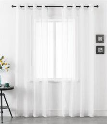 Luxury Living Voile Ring Top Curtain Panel Pair in White - Size: 145 cm width x 275 cm drop - thumbnail 1