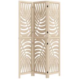 HOMCOM 3 Panel Privacy Screens with Palm Leaf Design, Natural Wood Finish - thumbnail 2