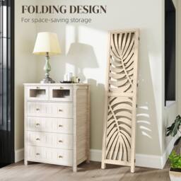 HOMCOM 3 Panel Privacy Screens with Palm Leaf Design, Natural Wood Finish - thumbnail 5