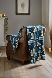 Deyongs Festive Village Fleece Throw - 140 x 180cm Soft Winter Blanket with Snowy House Print - 1846 in Navy - Size: 140 cm x 180 cm - thumbnail 1