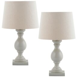 Loops 2 PACK Classic Wooden Table Lamp Taupe & Off-White Shade Pretty Bedside Light in White