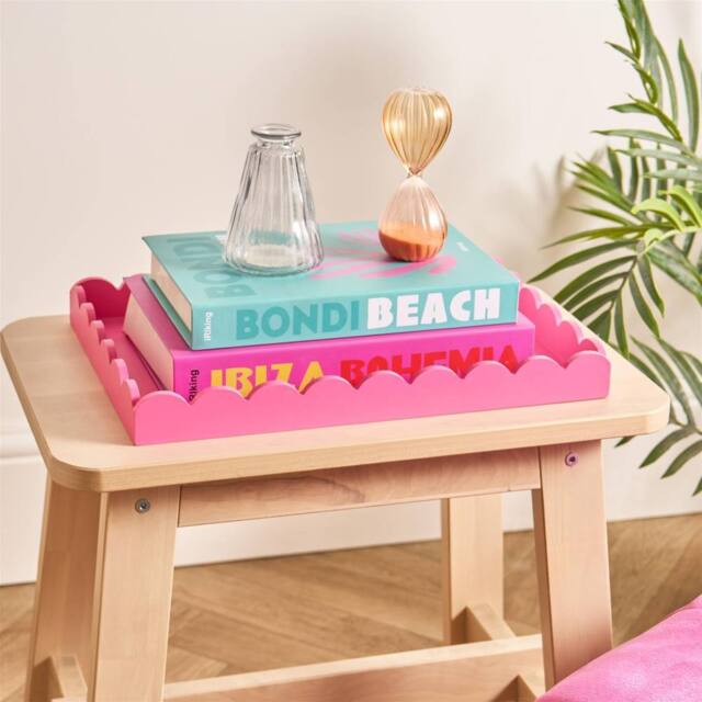 OHS Scallop Edge Storage Tray Engineered Wood Decorative Organiser in Bright Pink - image 1