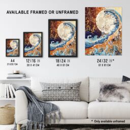 "Artery8 Full Moon Great Ocean Wave Modern Art Gold Wall Art Print in Brown - Size: W12"" x H16""" - thumbnail 3