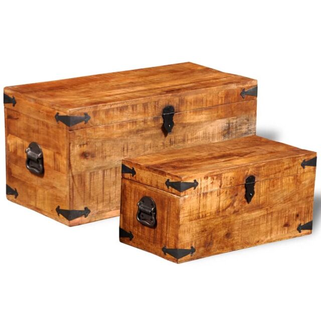 Berkfield Home Storage Chest Set 2 Pieces Rough Mango Wood in Brown - image 1