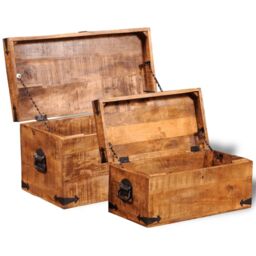 Berkfield Home Storage Chest Set 2 Pieces Rough Mango Wood in Brown - thumbnail 6