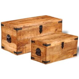 Berkfield Home Storage Chest Set 2 Pieces Rough Mango Wood in Brown - thumbnail 4