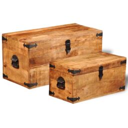 Berkfield Home Storage Chest Set 2 Pieces Rough Mango Wood in Brown - thumbnail 3