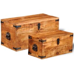 Berkfield Home Storage Chest Set 2 Pieces Rough Mango Wood in Brown - thumbnail 2