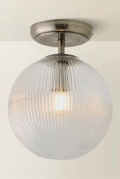 ValueLights Kempton Ribbed Glass Globe Shade Flush Ceiling Light in Silver - thumbnail 3