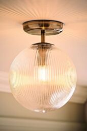 ValueLights Kempton Ribbed Glass Globe Shade Flush Ceiling Light in Silver - thumbnail 2
