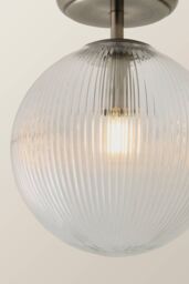 ValueLights Kempton Ribbed Glass Globe Shade Flush Ceiling Light in Silver - thumbnail 4